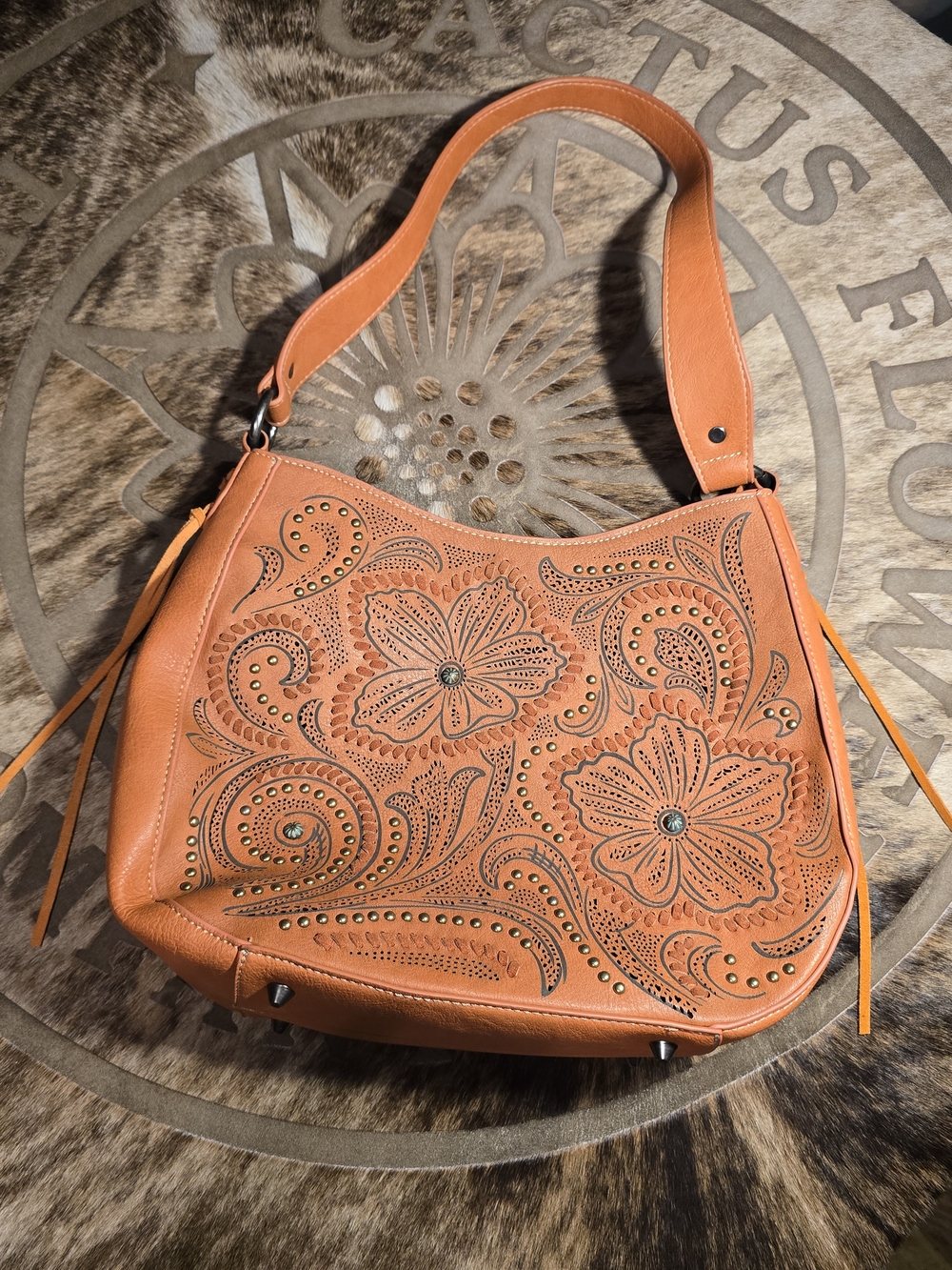 NWOT Montana West Conceal Carry Shoulder Bag Floral Burnt Orange With Stitching